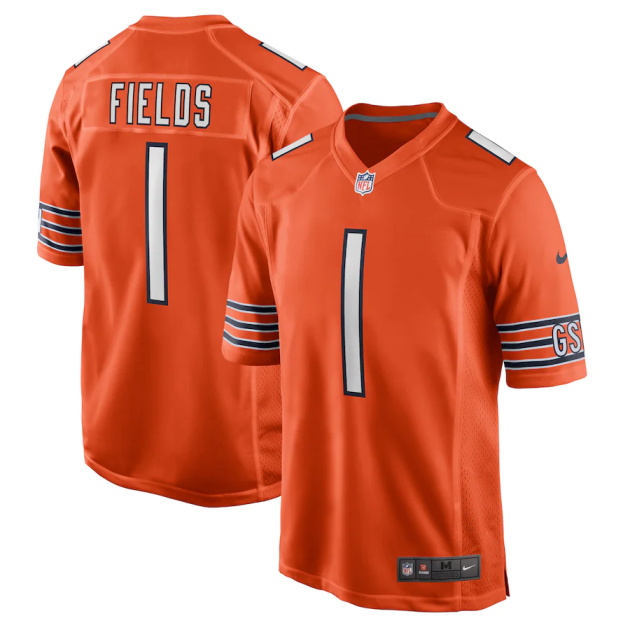 mens nike justin fields orange chicago bears player game jersey